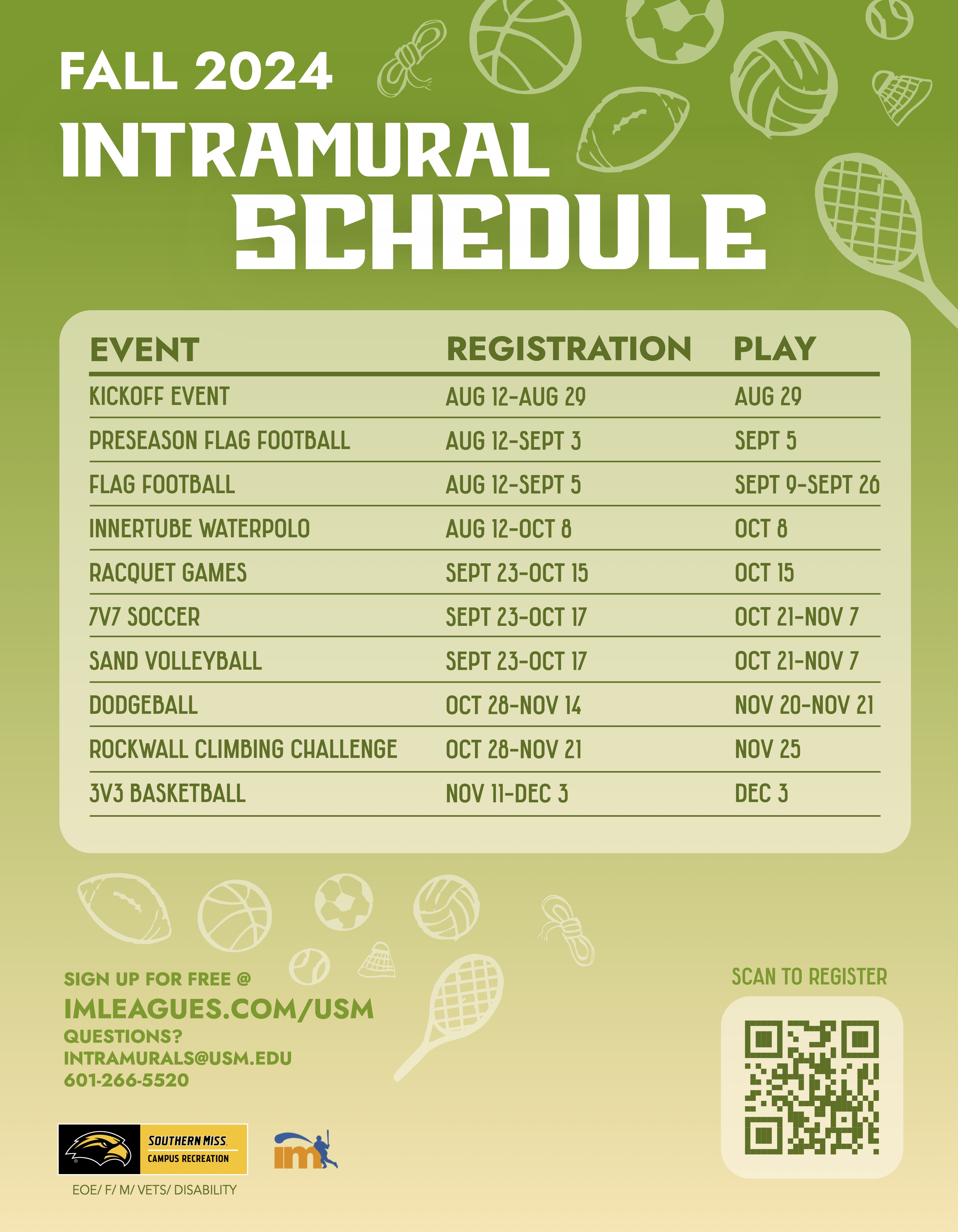 Intramural Sports Fall 2024 Schedule