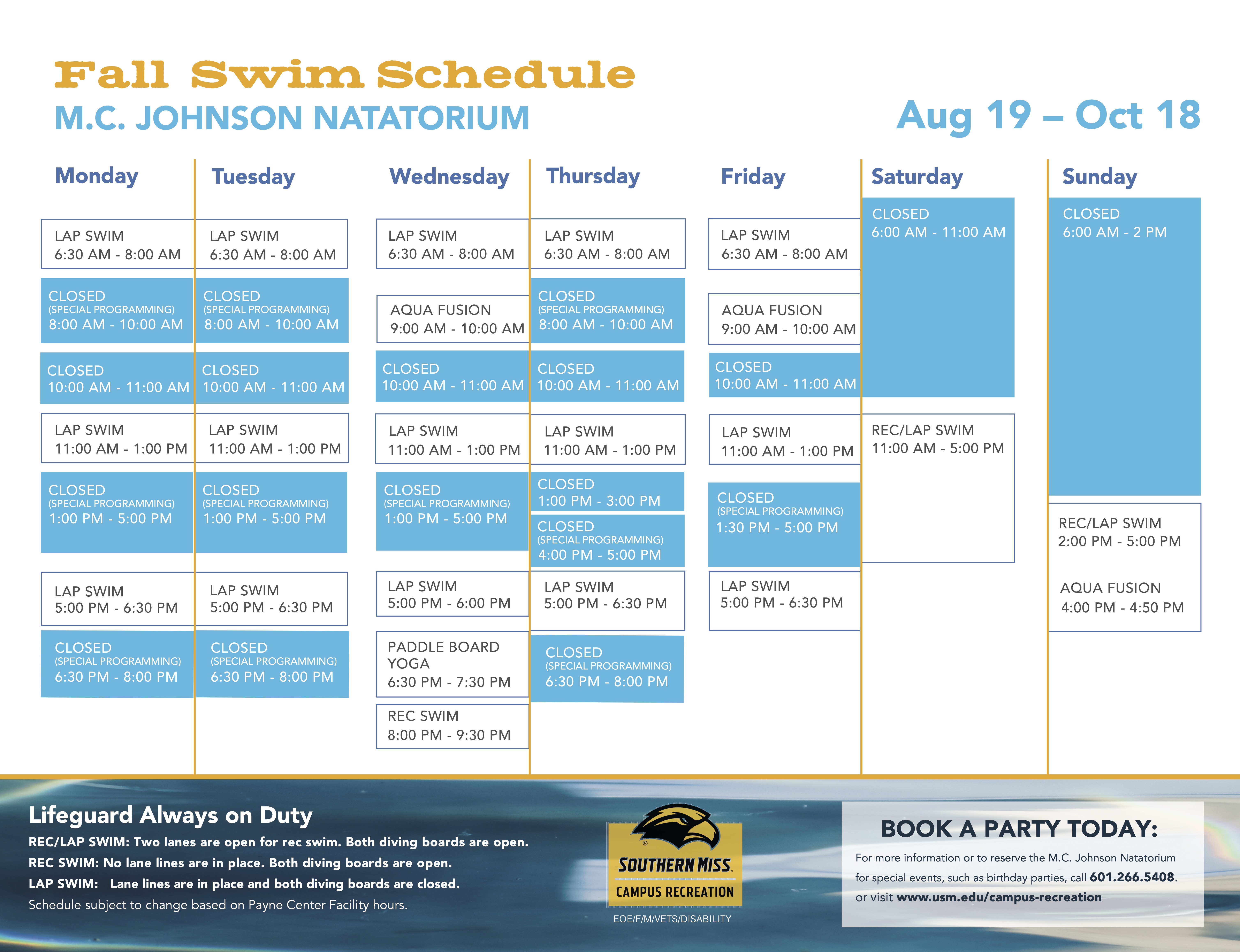 Fall Pool Schedule