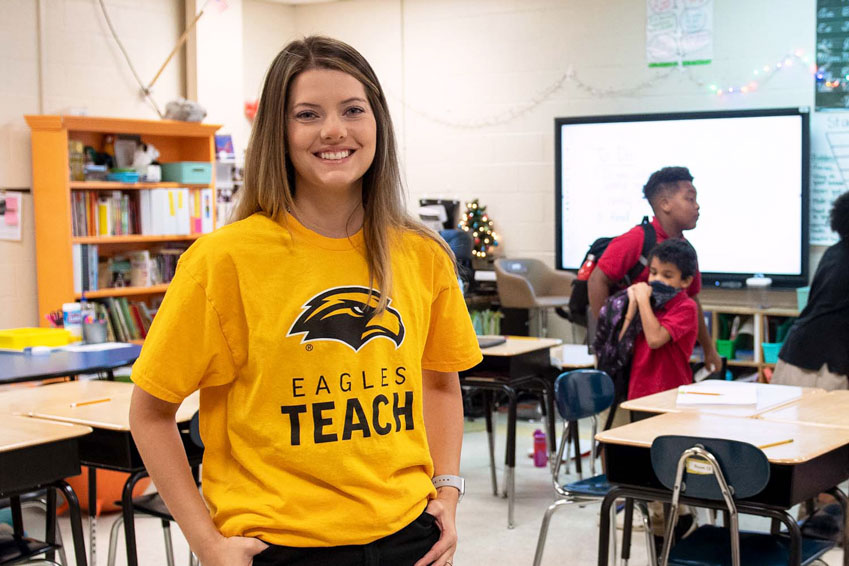 student in classroom