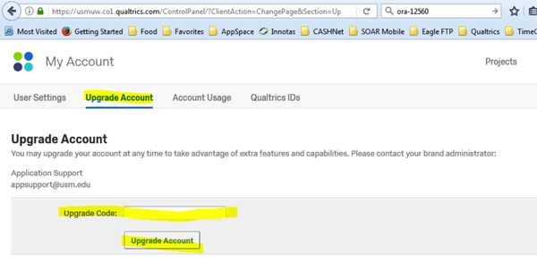 Enter Qualtrics upgrade code
