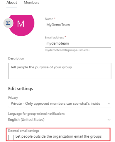 Edit external email settings