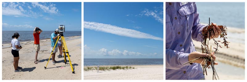 Collage of beach and beach research - Photos by Khary Ratliff, U.S. Army Engineer Research and Development Center