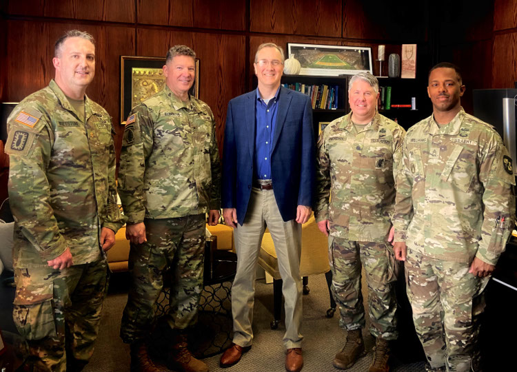 Pictured left to right: MAJ Eric Whetstone, BG Stanley Budraitis, Dean Chris Winstead, LTC Walker Nordan, MSG Edwin Williams.