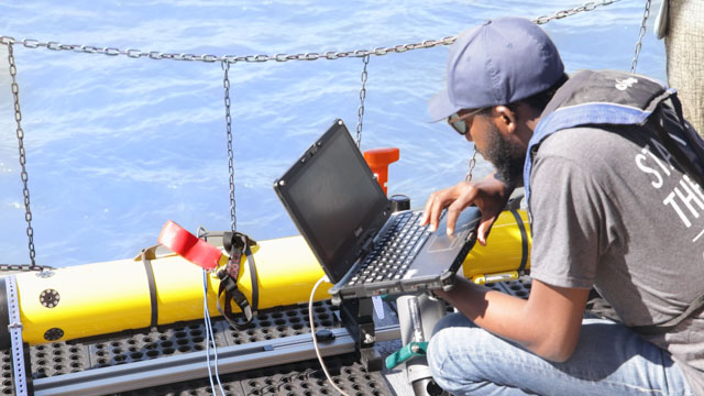 Looking at equipment on the boat