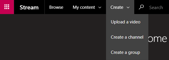 screenshot of microsoft stream menu for creating a video stream