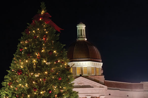 Lighting the Way for the Holidays Christmas tree in front of USM dome