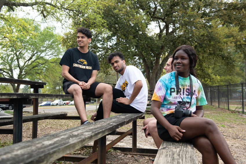 students on a bleacher